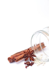 Cinnamon sticks with anise star and white peppers