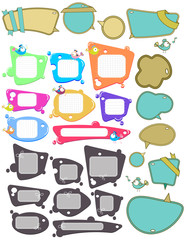 Big set of Speech bubbles, labels with funny birds