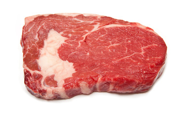 Rib Eye steak on a white studio background.