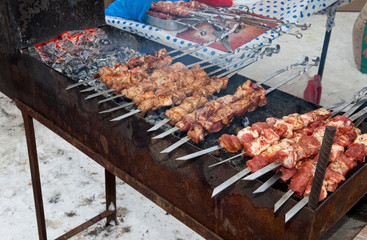 Appetizing fresh meat shish kebab (shashlik)