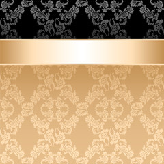 Seamless pattern  floral, decorative background, gold ribbon