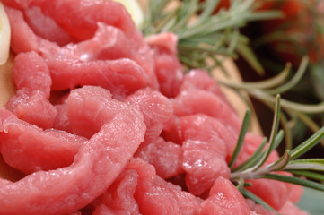 Carne rossa tagliata a straccetti, close-up