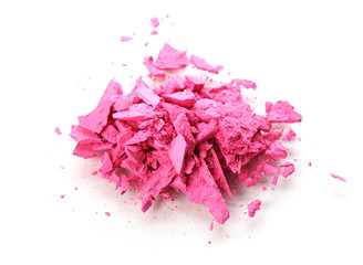 Crushed pink eyeshadows isolated on white