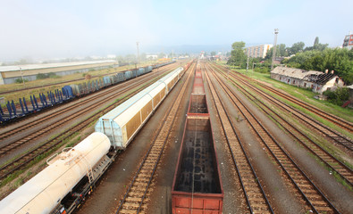 Naklejka premium Freight Station with trains