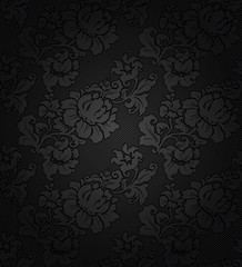 Corduroy dark background, ornamental gray flowers texture fabric