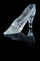 Woman crystal shoe on the black background