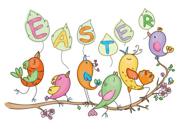 Obraz premium Cute birds for Easter's and spring's design