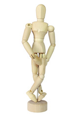 Wooden model isolated on white background.