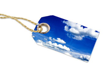 Holzanhänger mit Wolken