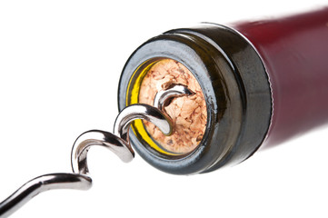 corkscrew with a bottle of wine