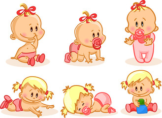Векторные иллюстрации новорожденных девочек