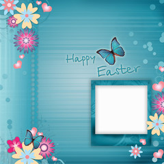 Happy Easter Greeting Card With Flowers, Hearts