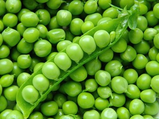 Fresh young peas background macro
