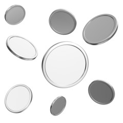 blank silver coins on white background