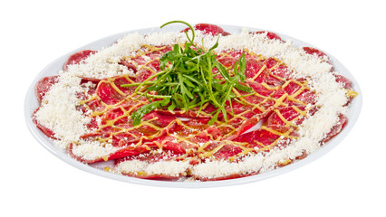 Meat (beef) Carpaccio with Parmesan Cheese and ruccola