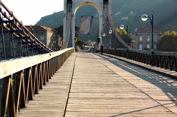 The wooden pedestrian bridge