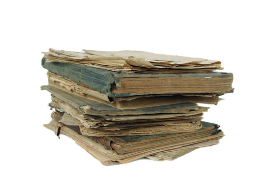 stack of old documents isolated