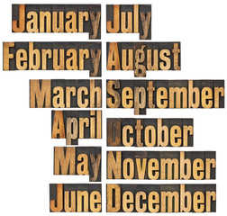 month in letterpress wood type