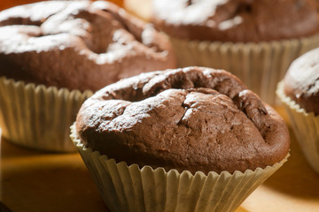 Closeup chocolate muffin in cupcake