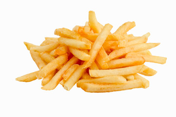 a heap of french fries isolated on white  background