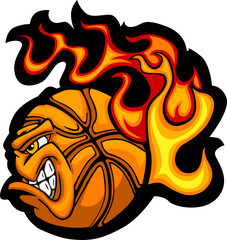 Fototapeta premium Basketball Flaming Ball Face Vector Image