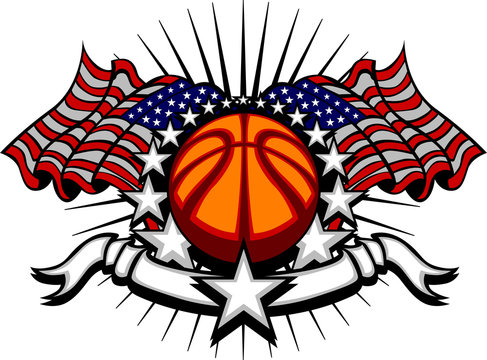 Basketball Vector Template with Flags and Stars...