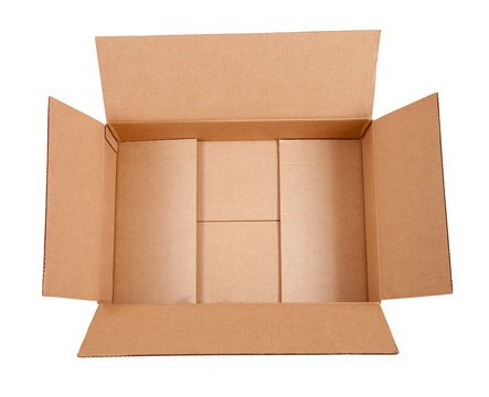 Opened cardboard box. Isolated over white