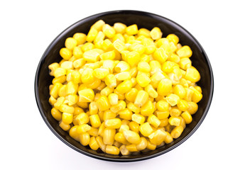 Sweet corn in a black bowl