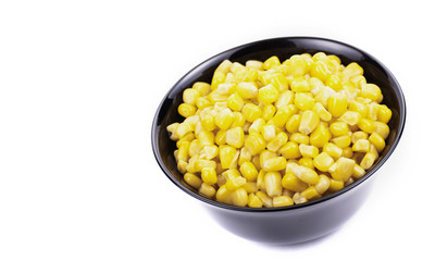 Sweet corn in a black bowl,