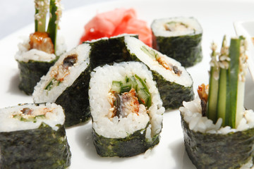 sushi with soy sauce