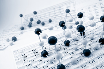 Periodic table of chemical elements with molecule