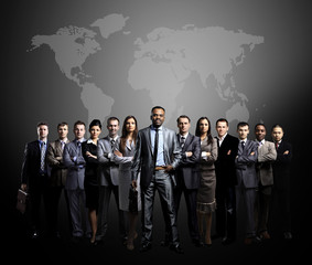 business people team with world map