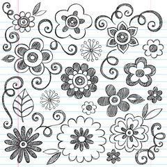 Flowers Sketchy Doodle Vector Design Elements Set