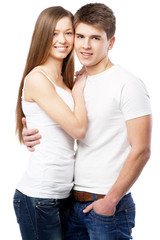 Young couple isolated on white background