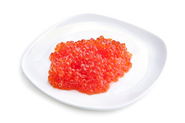 red caviar on dish isolated