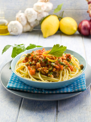 spaghetti with swordfish ragout
