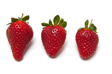 Strawberries isolated on a white studio background.