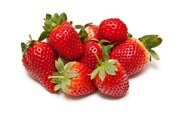 Strawberries isolated on a white studio background.