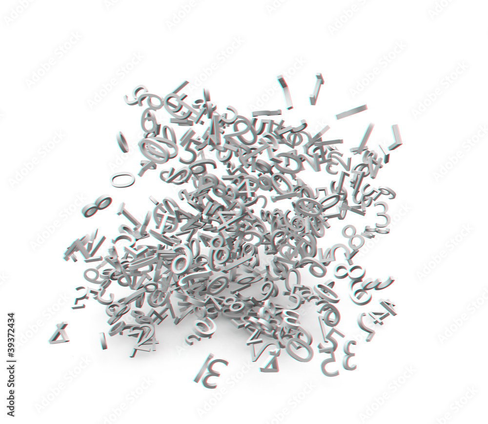 Poster stereoscopic image of exploded 3d numbers