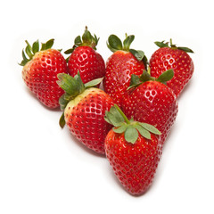 Strawberries isolated on a white studio background.