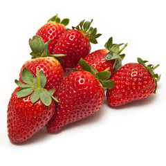 Strawberries isolated on a white studio background.