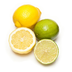 Lemons and Limes isolated on a white background.
