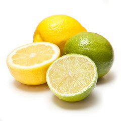 Lemons and Limes on a white studio background.