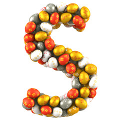 Letter S made of Easter Eggs. Isolated on white. 3d render