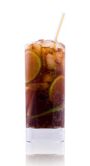 Cola in highball glass with lemon slice