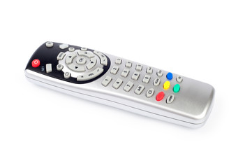 silver tv remote control isolated on white