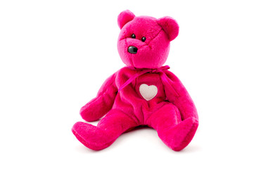 Shot of a pink teddy bear on white background