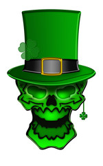 St Patricks Day Green Skull with Shamrock Leaf Earrings