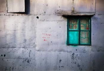 Foto op Canvas Green Window and Metal Shack, Tai O, Hong Kong © Stripped Pixel