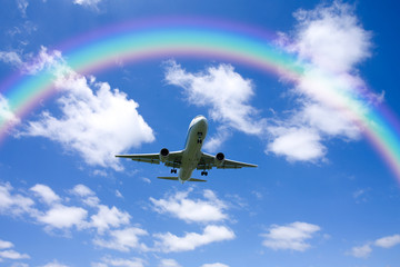 Aeroplane Clouds And Rainbow